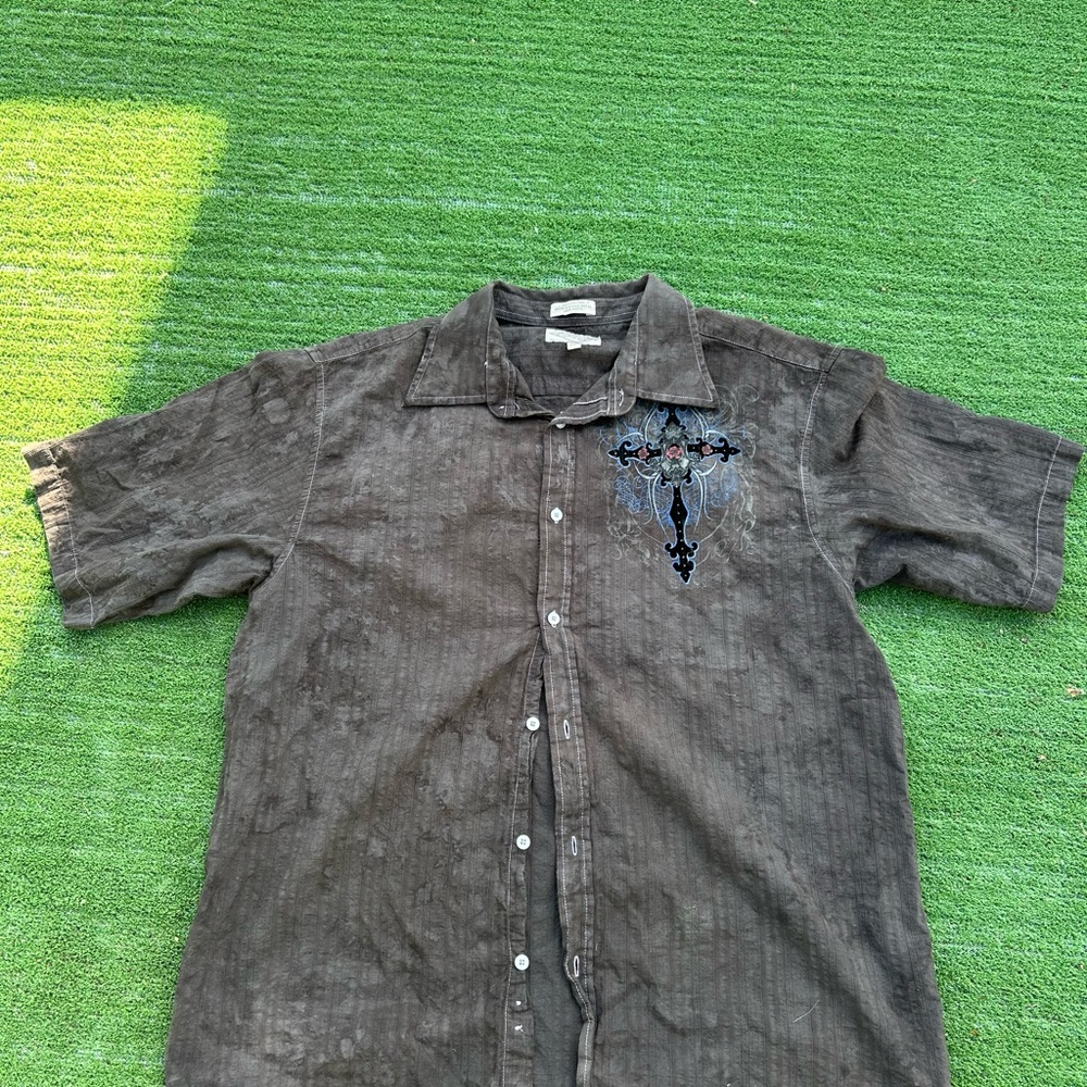 Cubavera Dark Brown Casual Button Down Shirt